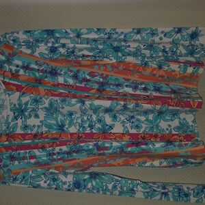 Lands' End Blue Floral Rash Guard with Orange Accents